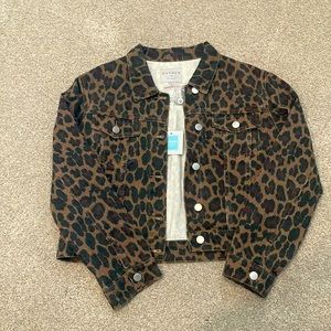NWT Hayden Cropped Leopard Denim Jacket